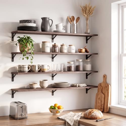 YGEOMER 47.2 in Floating Shelves for Wall Home Decor, Wood, Brown, Set of 4