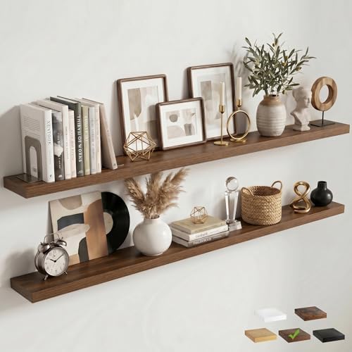 72In Floating Shelves for Wall, 6.5"D Wood Storage Shelves, Walnut Finish
