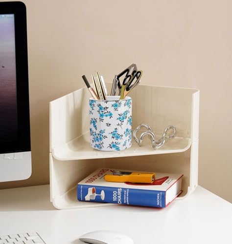 Pen Holder, Makeup Brush Holder Ceramic Shiny Gold Spring Floral Pattern Pencil Cup for Girls Kids Women Durable Stand Desk Organizer Storage Gift for Office, Classroom, Home (Teal Blue)