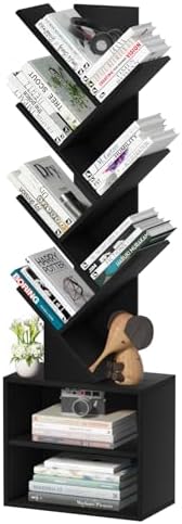SHEEPAM 10-Tier Tree Bookshelf Floor Standing Narrow Space Storage Bookcase