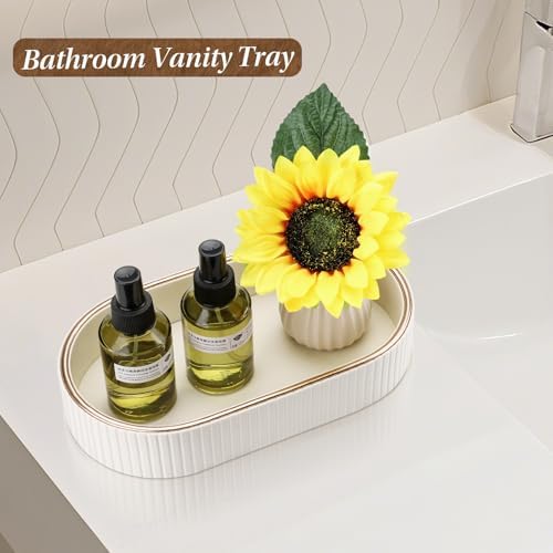GORESE Oval Vanity Tray Perfume Organizer, PU Leather Valet Jewelry Trays Nightstand Organizer Key Bowl Trinket Dish for