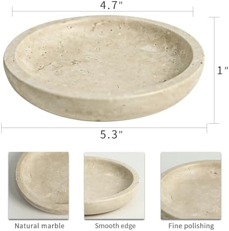 DUANYAN 5.5" Travertine Jewelry Tray for Vanity, Small Stone Trinket Dish