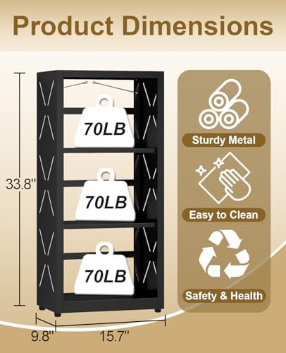 3-Tier Metal Bookshelf, Small Bookcase with Adjustable Shelves
