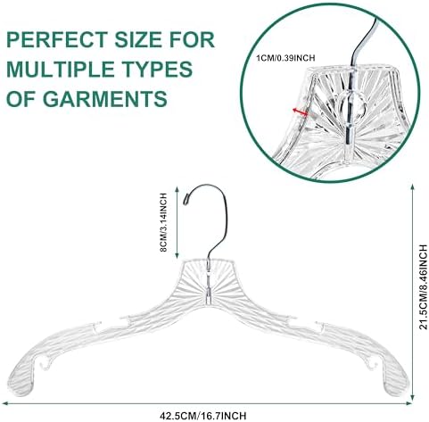 Quality Hangers 96 Pack Clear Plastic Hangers with Super Easy 360 Degree Swivel Hook – Shirt Hangers with Precision Notches for Secure Hanging – Slim Crystal Coat Hangers – 17 Inches (96, 17")