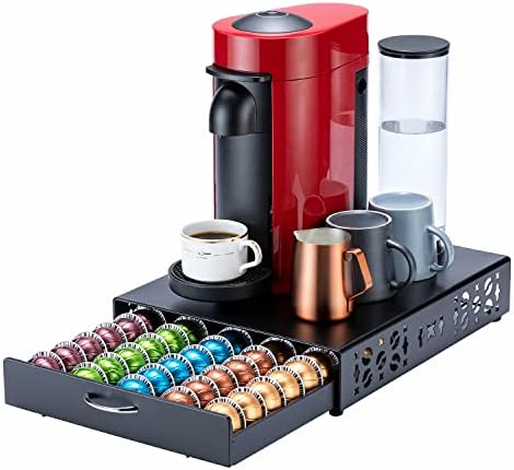 FlagShip Coffee Pod Drawer,50 Large Vertuo Pods Capacity,Black Metal