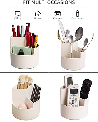 Desk Pencil Pen Holder, 3 Slots 360-Degree Spinning Organizers, Desktop Storage Stationery Supplies, Cute Cup Pot for Office, School, Art Supply, Kids - White