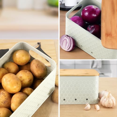 Kitchen Vegetable Storage Set of 3, Metal Onion Garlic Potato Storage Set, Kitchen Canisters Vegetable Keeper Containers