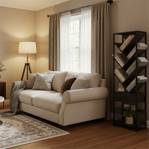 Bookshelf with Drawer,10 Tier Tree Bookcase Retro Floor Standing Bookshelves,Tall Wood Bookcases with Cabinet Storage Or