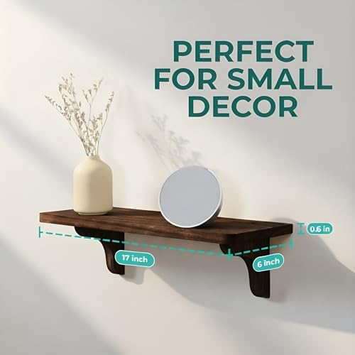 Real Wood Wall Mounted Shelving Rustic Wood Shelves with Brackets - 17 inch (3 Pack) - Easy to Install, Template and Vid