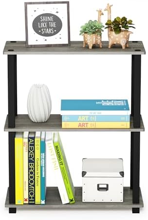 Furinno TURN-S-TUBE Storage Shelves Set of 2, 3-Tier Book Shelf, Corner Shelf, Toolless Open Shelves, Square Tubes, for 
