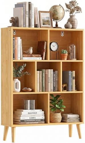 7 Cube Storage Organizer Shelf，Open Cube Bookshelf with Legs