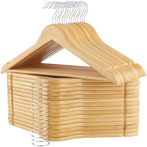 Wooden Hangers, 30 Pack Slim Wood Coat Hangers with Extra Smooth Finish, Precisely Cut Notches and Chrome Swivel Hook, Wooden Clothes Hangers for Shirt Suit Jacket Dress, Natural