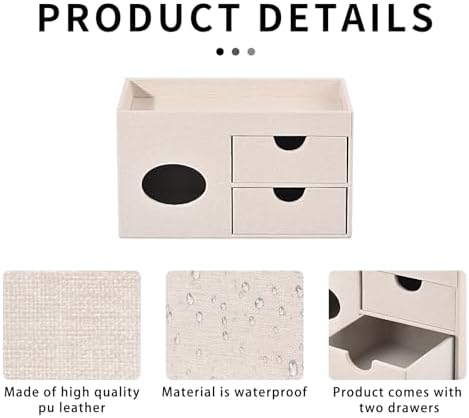 Square Tissue Box Cover with Drawers,Tissue Box Holder with Storage Tray,​ Makeup Organizer and Desk Organizer,Tissue Ho