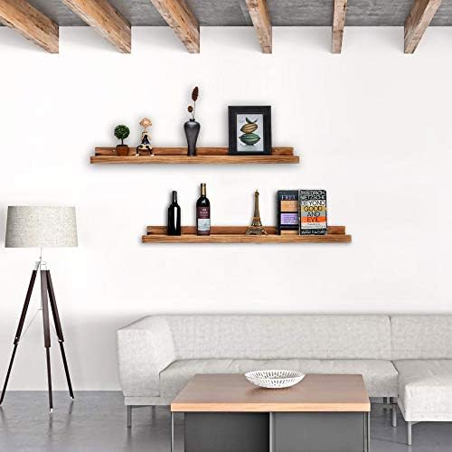 AZSKY Rustic Wood Floating Shelves for Nursery Books Long Wall Bookshelf Photo Picture Ledge Shelf with Lip Wall Shelf f