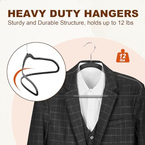 HOUSE DAY Non Slip Plastic Clothes Hangers 60 Pack with Rubber Pads, Black