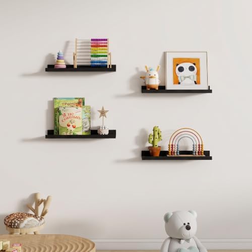 Dreamland Picture Ledge Shelf for Wall, Floating Shelves Set of 2,20 inch Long Floating Shelves with Lip for Living Room,Bedroom,Bathroom,Kitchen,Black