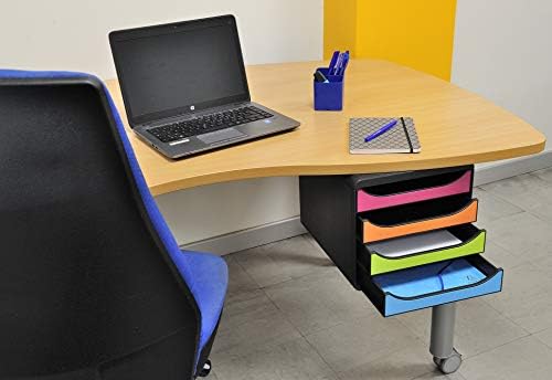 Exacompta - Ref 3097218D - BIG-BOX PLUS Desktop Drawer Set - 5 x 43mm Drawers, Suitable for A4+ Documents, 347 x 278 x 271mm, 100% Recycled Plastic - Black/Glossy Dark Red