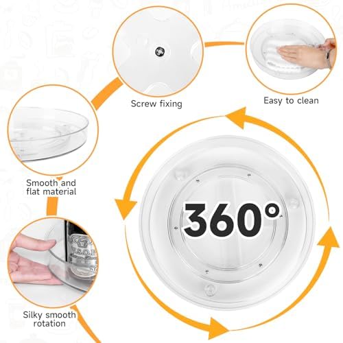 2 Pack Clear Lazy Susan Organizer Turntable, 10.6 & 9.25 Inch Acrylic Lazy Susan Turntable for Cabinet Non-Skid 360° Rot