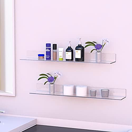 Sezanrpt 36 Inches Acrylic Wall Shelves 2 Pack, Floating Shelf for Wall Mounting, Acrylic Display Ledges for Funko Pop Figures, Home Décor, Living Room, Gaming Room, Plants(36 inch, Clear)