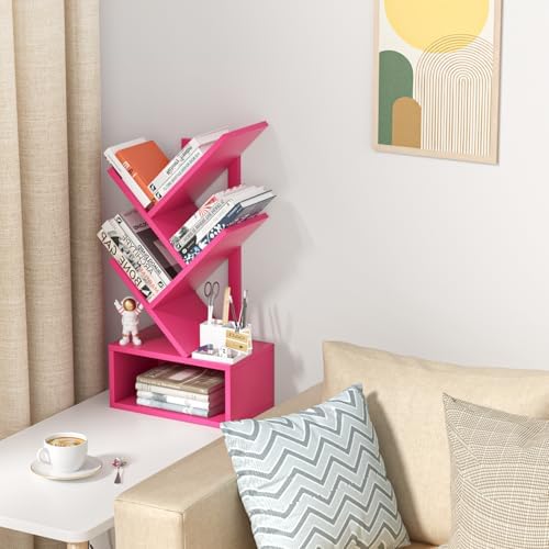 SHEEPAM 5 Tier Tree Book Case, Small Bookshelf with Shelf