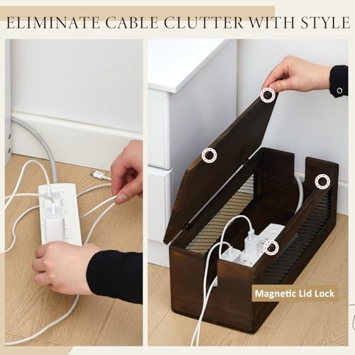 Chunful Extra Large Cable Management Box, 16'' Wood Cord Hider Organizer with Ventilation Nets & Organizer for Power Str