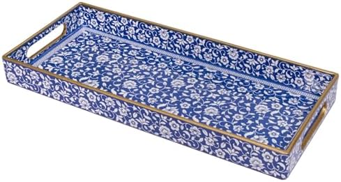 MAONAME Blue Bathroom Vanity Tray, Plastic Decorative Trays with Handles