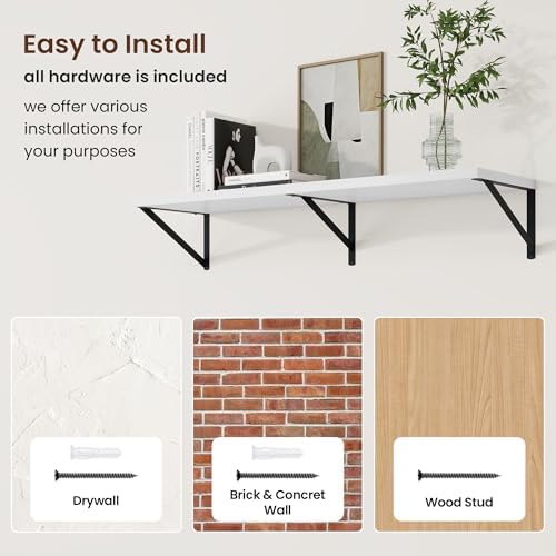 Axeman Deep Floating Shelves, 40'' x 10'' White Wall Shelves Set of 2