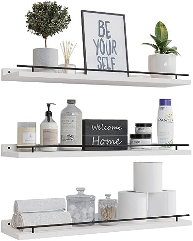 WOPITUES Floating Shelves 24 inch for Wall Decor Set of 3, Black and White