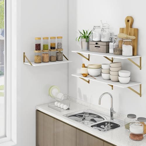 Heimlove 48W x 12D Deep Floating Shelves Set of 2 White & Gold