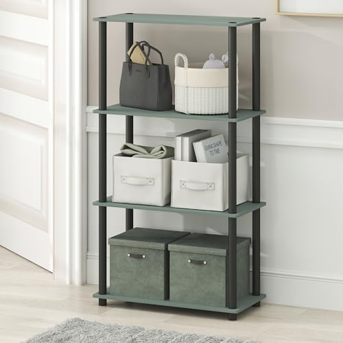 Furinno Turn-N-Tube Storage Shelves, 4-Tier Toolless Book Shelf, Corner Shelf, Open Shelves, for Organization and Storag