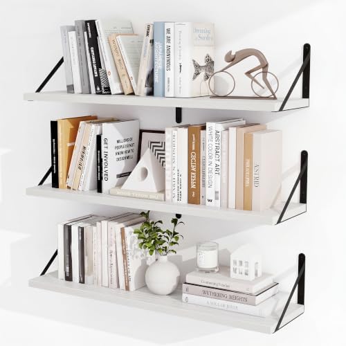 Heimlove Floating Book Shelves for Wall,31.5Inches Long Wall Mounted Bookshelves,Heavy Duty Bracket Shelves for Living R