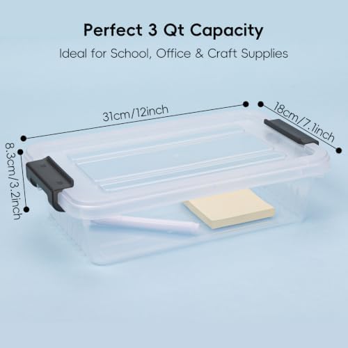 Small Storage Bins with Lids 10 Pack 3Qt Clear Stackable Containers Boxes