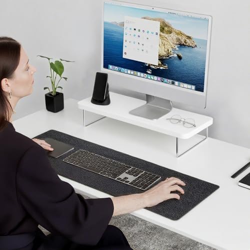 Computer Monitor Stands, Wood & Acrylic Computer Monitor Stand, Desk Monitor Stand Underneath Storage For Office, Home, 