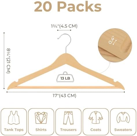 GRANNY SAYS Clothes Hangers for Closet, 20 Pack Wood Hangers, Heavy Duty Wooden Hangers for Coats, Suits, Pants, Natural