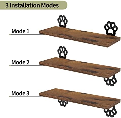 Lavezee Paw Prints Wall Decor Floating Shelves Set of 3, Cute Rustic Wooden Shelf Decorative Living Room, Bedroom, Bathr
