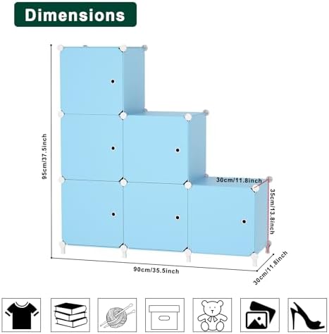 6Cube Storage Organizer Modular Stackable with Doors Blue