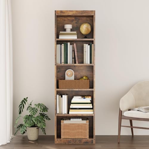 ALISENED 68.6“ Tall Bookcase, Bookshelf Open Storage 5 Tier Shelves,Brown
