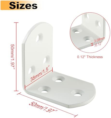 Alise White 4 Pcs L Brackets, Small Corner Brackets for Wood Furniture