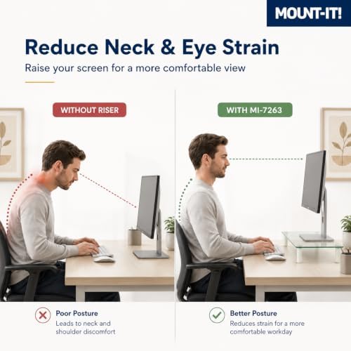 Mount-It! Glass Desktop Monitor Stand Riser, 22", 44 lbs