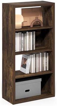 Furinno Viola Book Shelf, 4-Tier Bookshelf, Extra Thick Frame Bookcase with Open Shelf, Open Back Design, 11.3" x 23.2" 