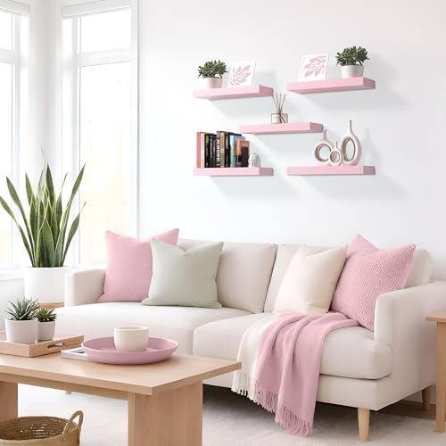 Sorbus 16 Inch Floating Shelves for Wall (4 Pack, Soft Pink)