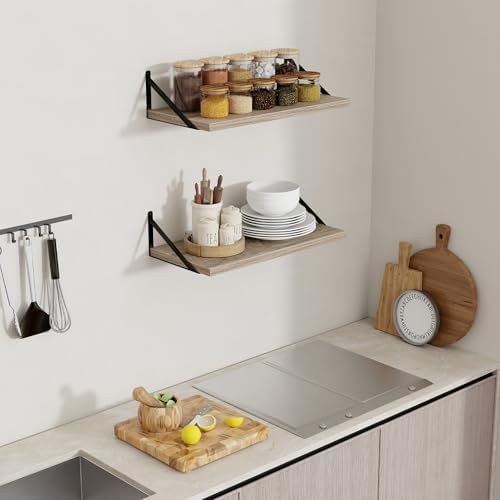 Axeman 12 Inch Deep Floating Shelves for Wall - 24 Inch Wide x 12 Inch Deep Wall Shelves Set of 2 - Rustic Grey Wood Flo