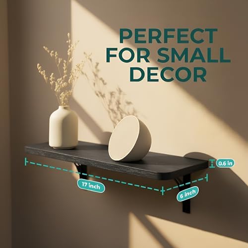 Willowy Reinforced Steel Bracket Black Wall Shelves for Bedroom - Easy to Install, Template and Video Included - Long Bl