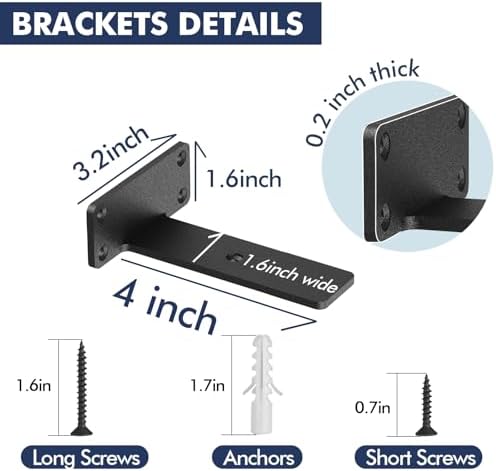 Starunder 4 Inch Floating Shelf Brackets,4 Pack L‑Shape Shelf Supports