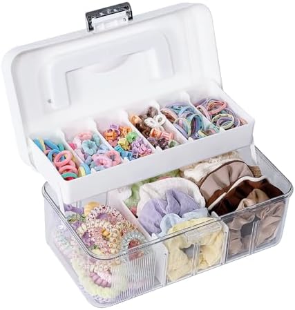 FABROK Large Hair Ties Organizer Box for Girls, With Lid, Handle, Plastic