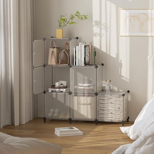6Cube Storage Organizer Modular Stackable with Doors Striped White