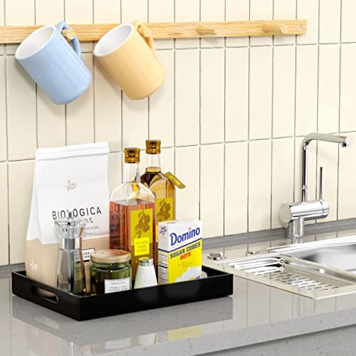 NIUBEE Black Serving Tray 12x16 Inches - Spill-Proof Acrylic Organizer with Handles for Coffee Table, Ottoman & Countert