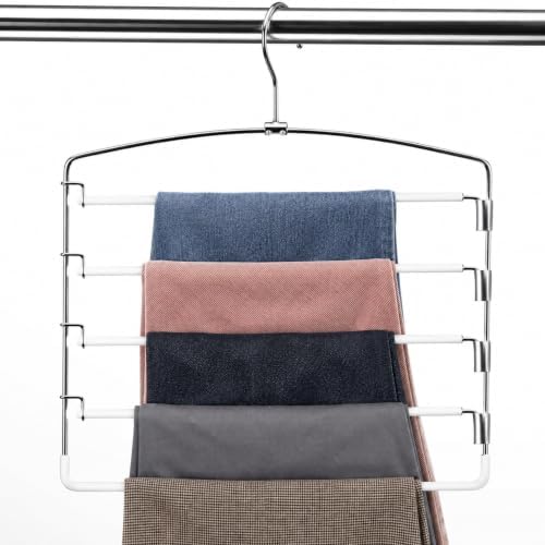 Pants Hangers Space Saving 3 Pack 5 Layer Swing Arm Hanger White