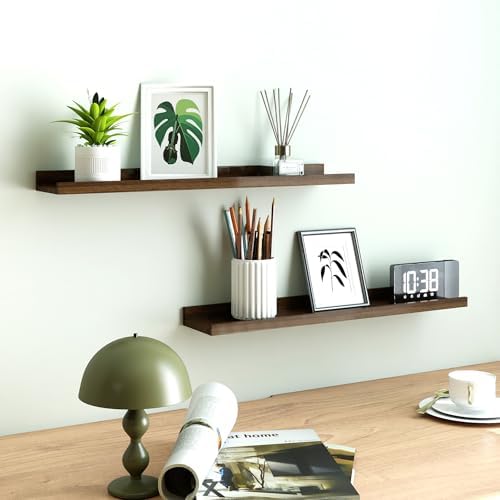Walnut Floating Shelves for Wall Decor, 30 in Shelf with Lip, 2 Set