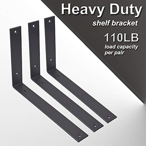 Shelf Brackets 12 Inch Wall L Brackets 4PCS Heavy Duty for Shelves Metal Black Rustic Industrial Brackets for DIY Openin